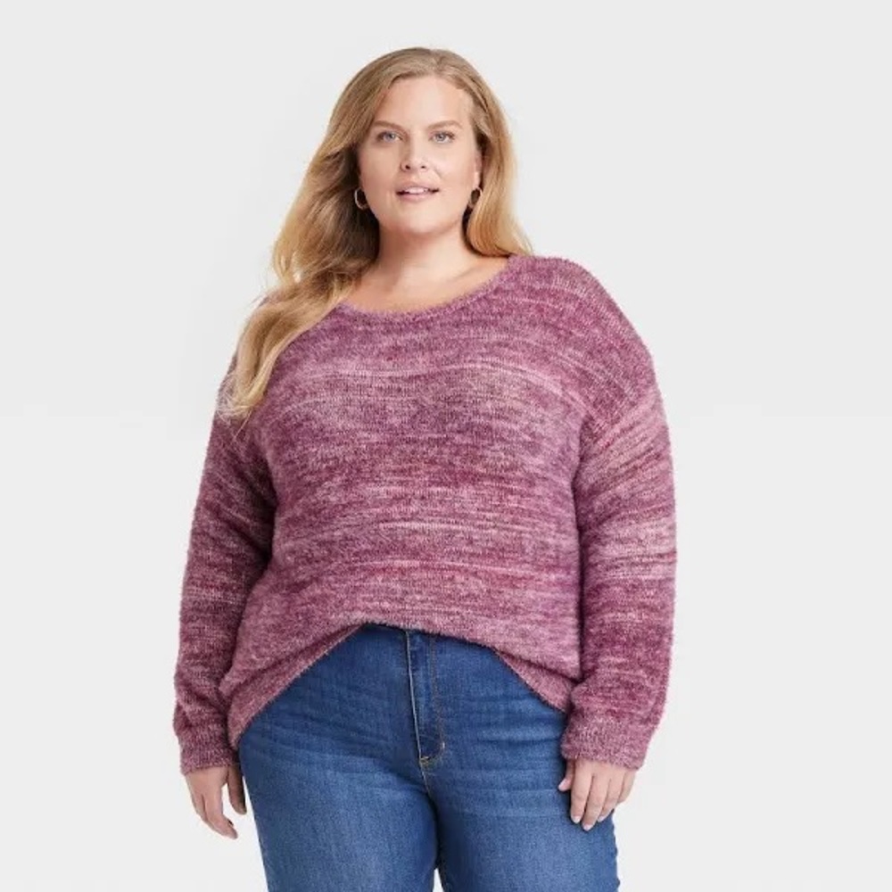 Knox Rose 🌹 Soft Marled Pink Crew Neck Pullover Sweater